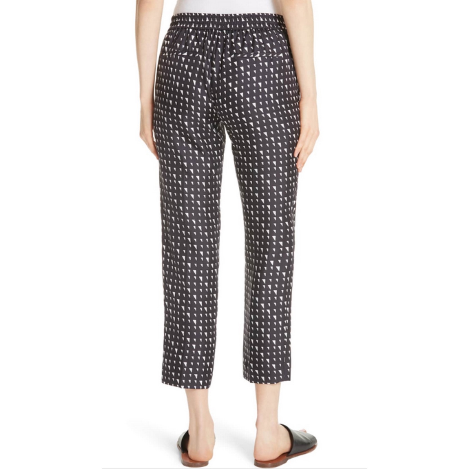 $355 Theory 100% Silk Black White Triangle Twill Pull On Trouser Pants Size 2